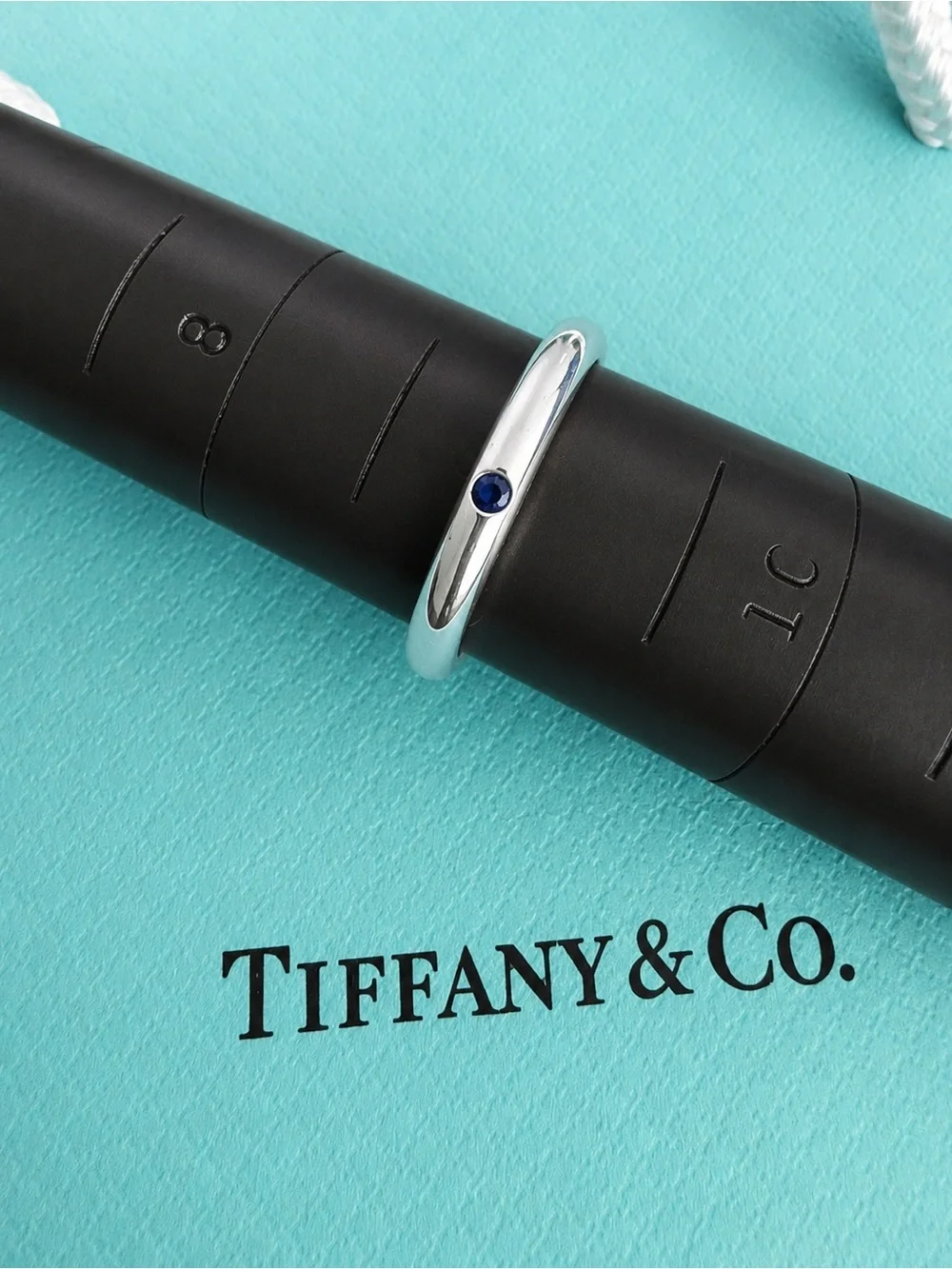 Tiffany & Co. Elsa Peretti Blue Sapphire Band Ring Sterling Silver Size 9